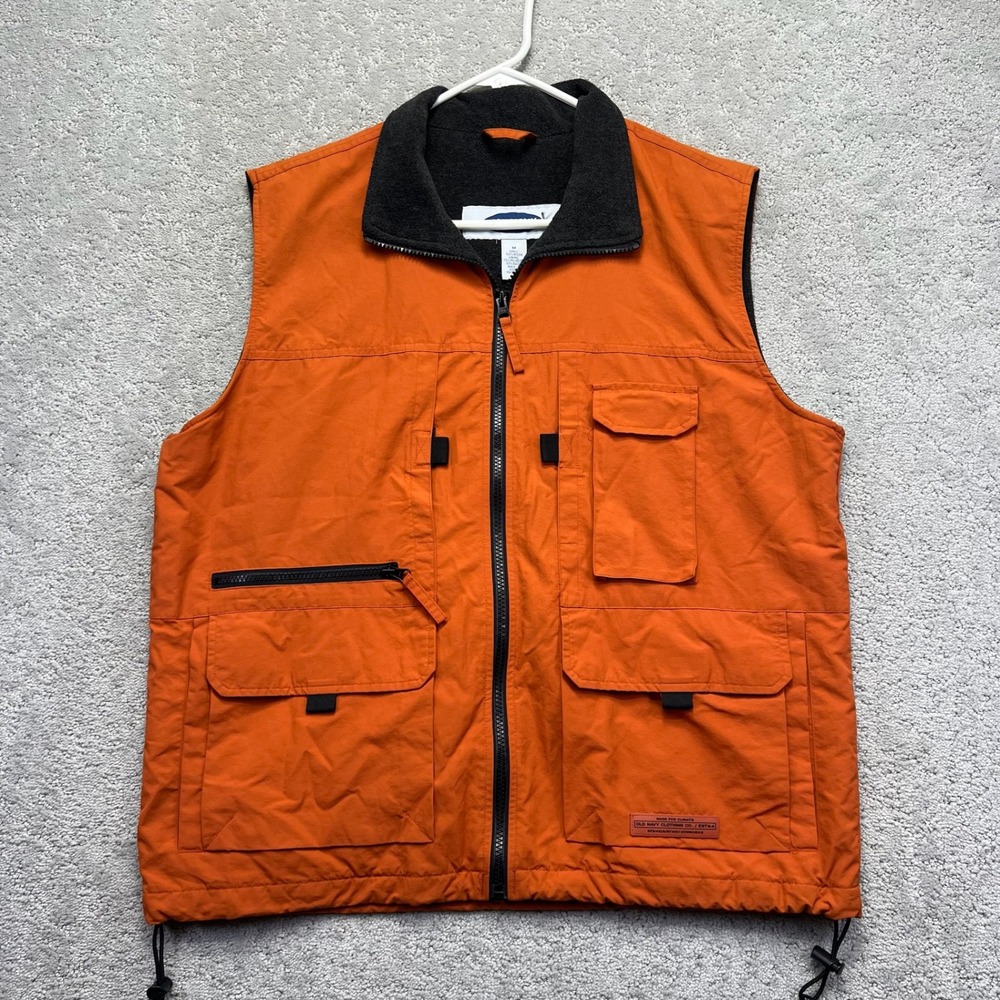 Old Navy Cargo Vesy Mens Medium Orange Utility Fleece Lined Gorpcore Techwear